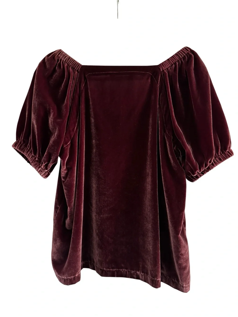 LOFT Petites Burgundy Velvet Puff Sleeve Top Romantic Cottagecore Blouse Size LP